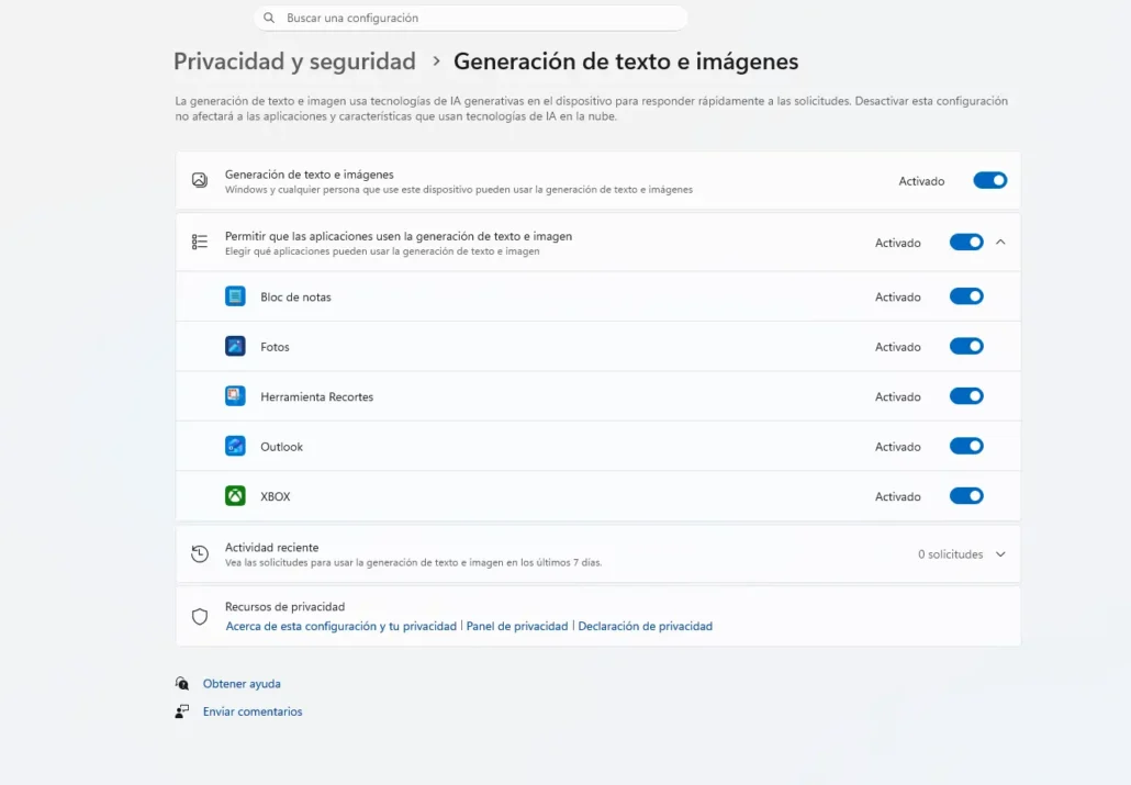 Configuración de inteligencia artificial en Windows 11